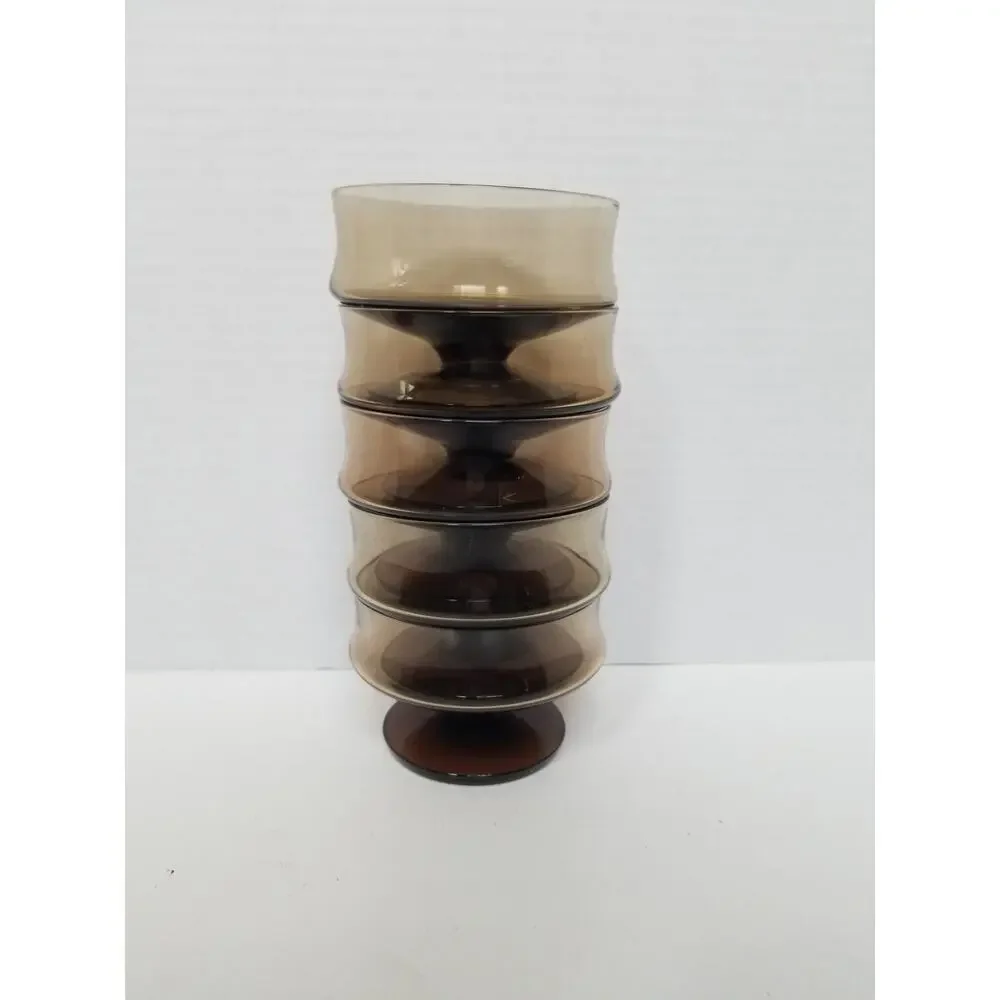Vintage MCM Mid Century Smoke Brown Short Sherbet Dish Cup Dessert Stackable 8oz